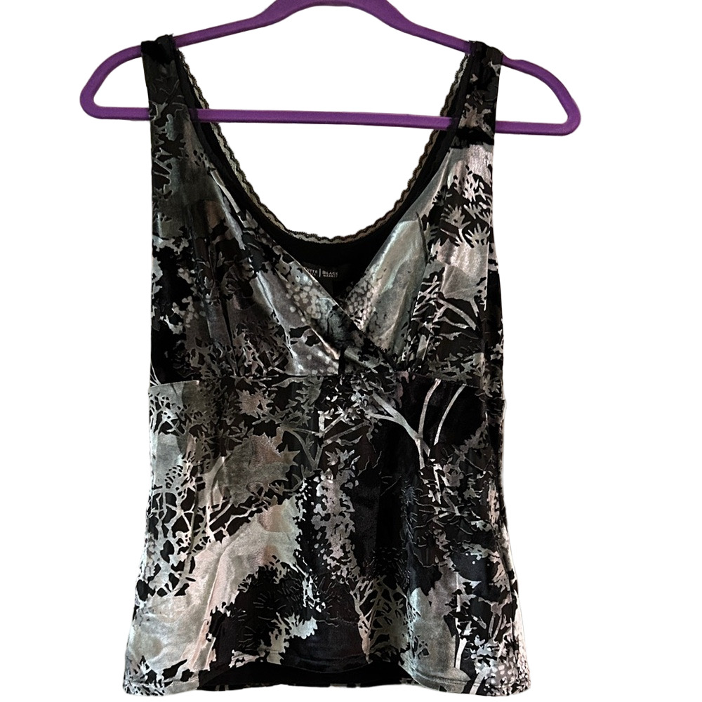 White House Black Market Black, white and Gray Velvet camisole Women's top. M